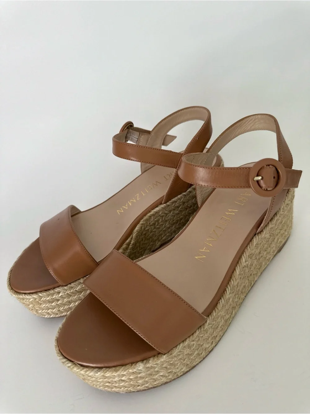 EUC Stuart Weitzman Platform Espadrille Sandals in Tan Leather